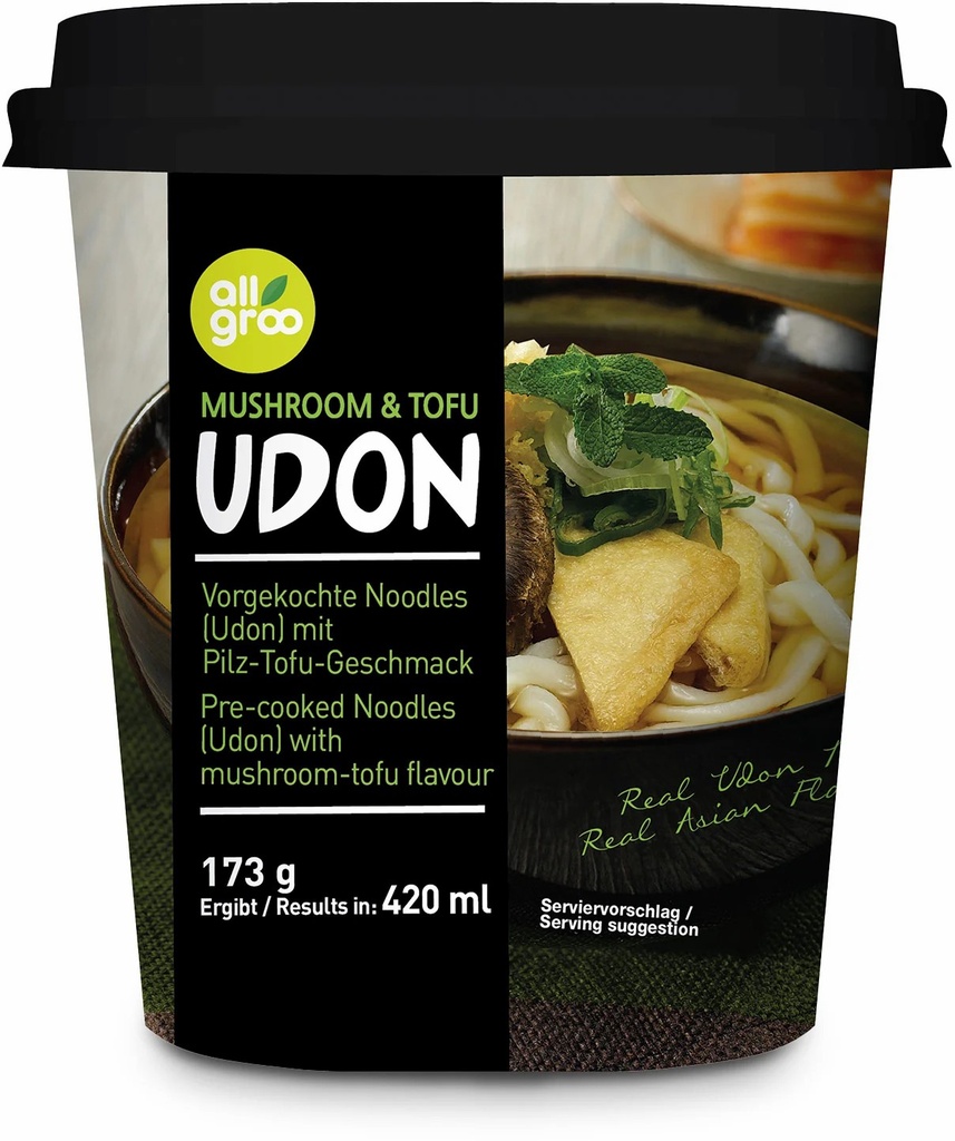 Allgroo Udon Cup Noodles, Mushroom and Tofu 173g