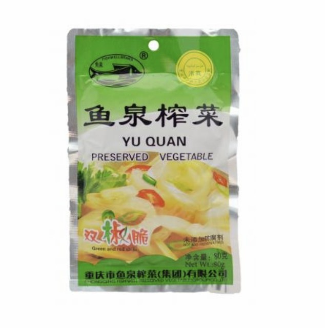 Yuqüan Doppel-Pfeffer Knackiges Eingelegtes Senfstängelgemüse, 80g