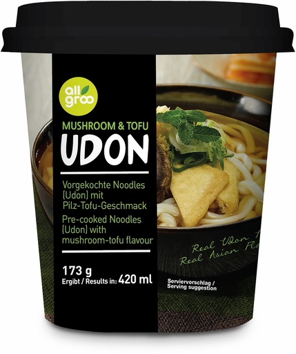 [11074] Allgroo Udon Cup-Nudeln, Pilz und Tofu 173g