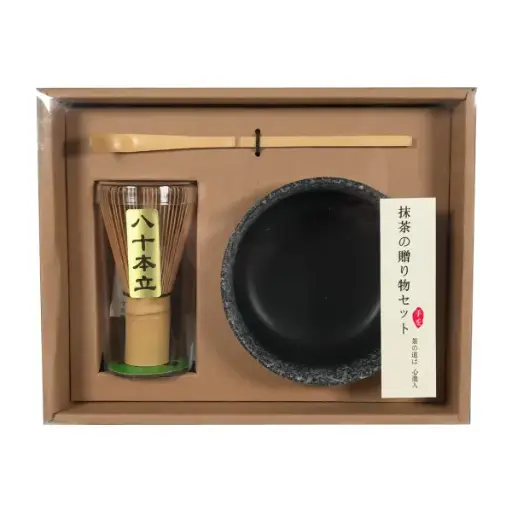 [11847] Matcha tea set porcelain bowl, bamboo whisk and bamboo spoon