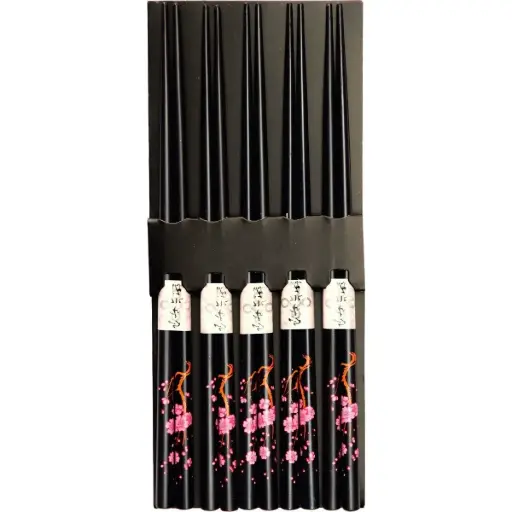 [12159] Essstäbchen Japanisch Schwarz 5 Paar Set
